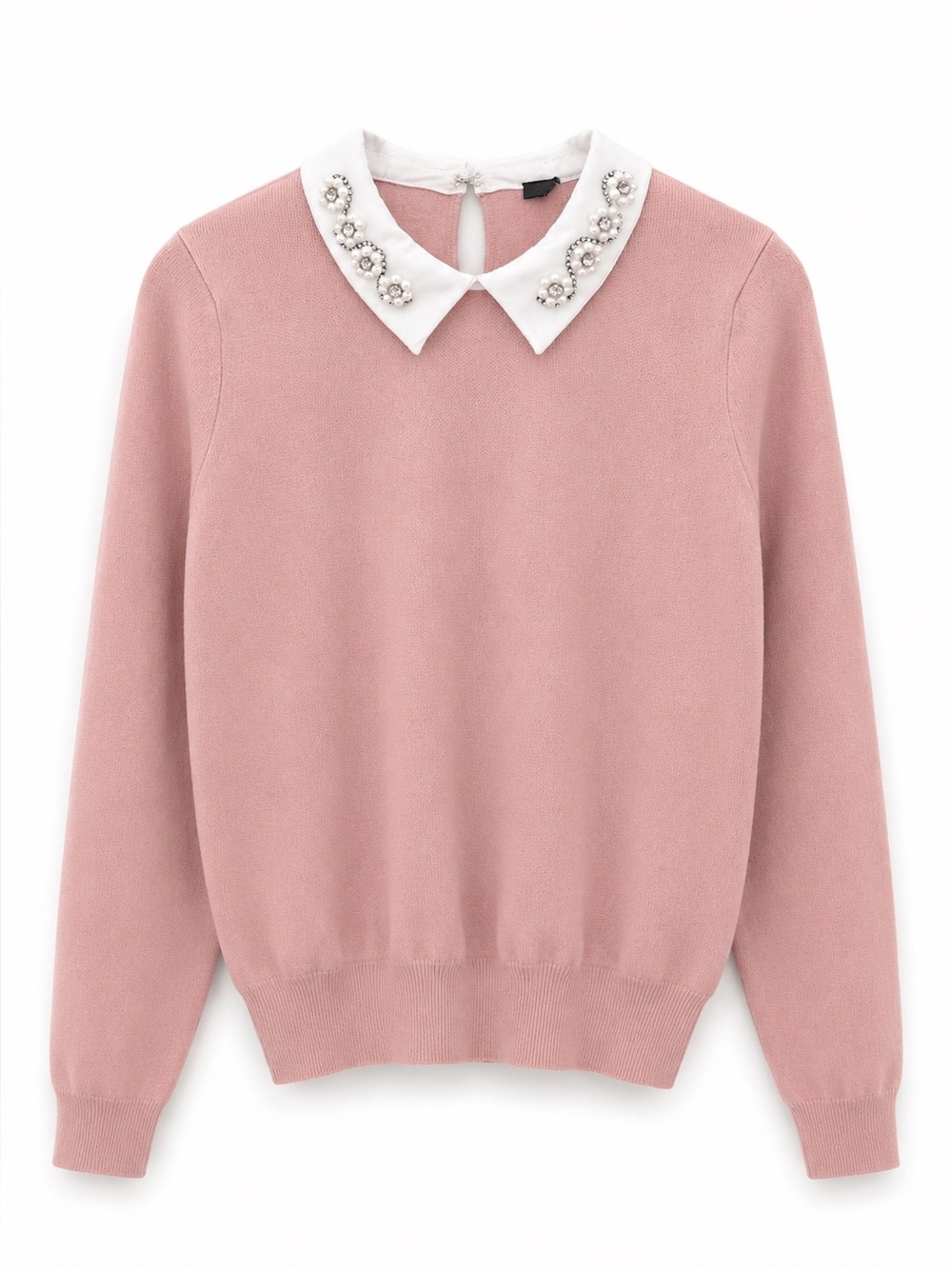Chic Pink Sweater with Embellished Collar
